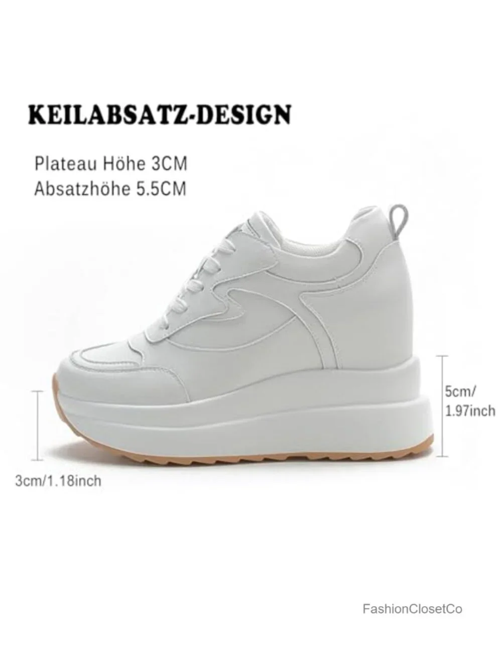 Wedge Sneakers for Women Leather Platform Lace Up Hidden Heel Fashion
